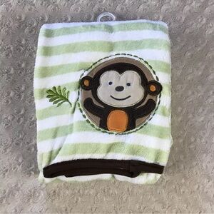 Monkey Baby Blanket Green White Stripes Brown Tan Orange Leaf Circle